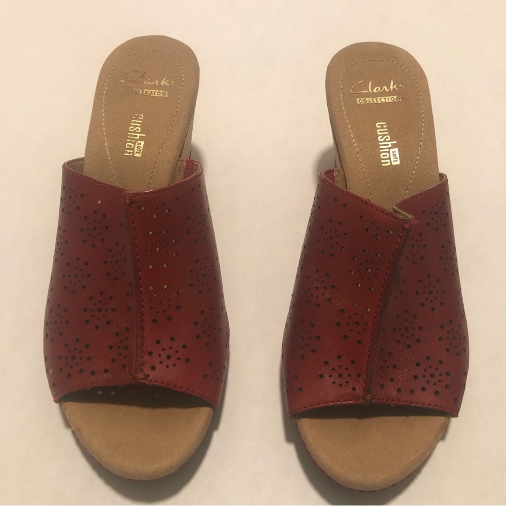 Clarks Helio Corridor Perforated Red Leather Wedge